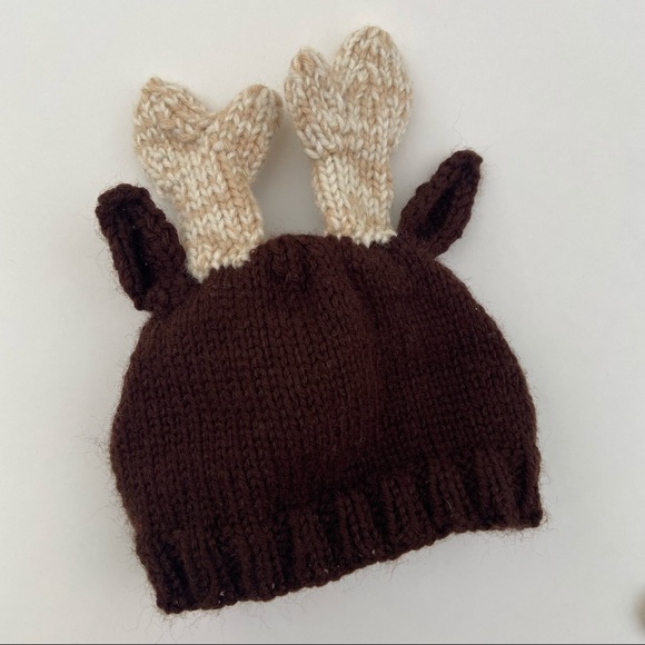 Handmade knit infant reindeer hat 0-6 months - Picture 1 of 4